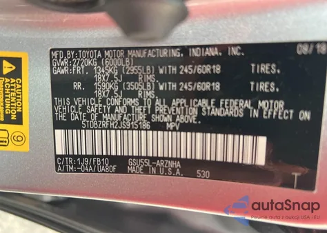 2018 Toyota Highlander Le from USA, damaged, VIN 5TDBZRFH2JS915186